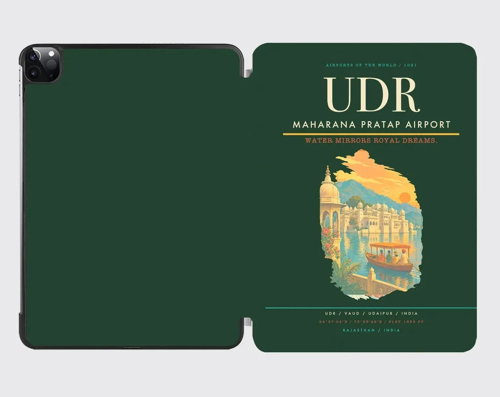 Maharana Pratap Airport (UDR) design on dark green ipad tablet case