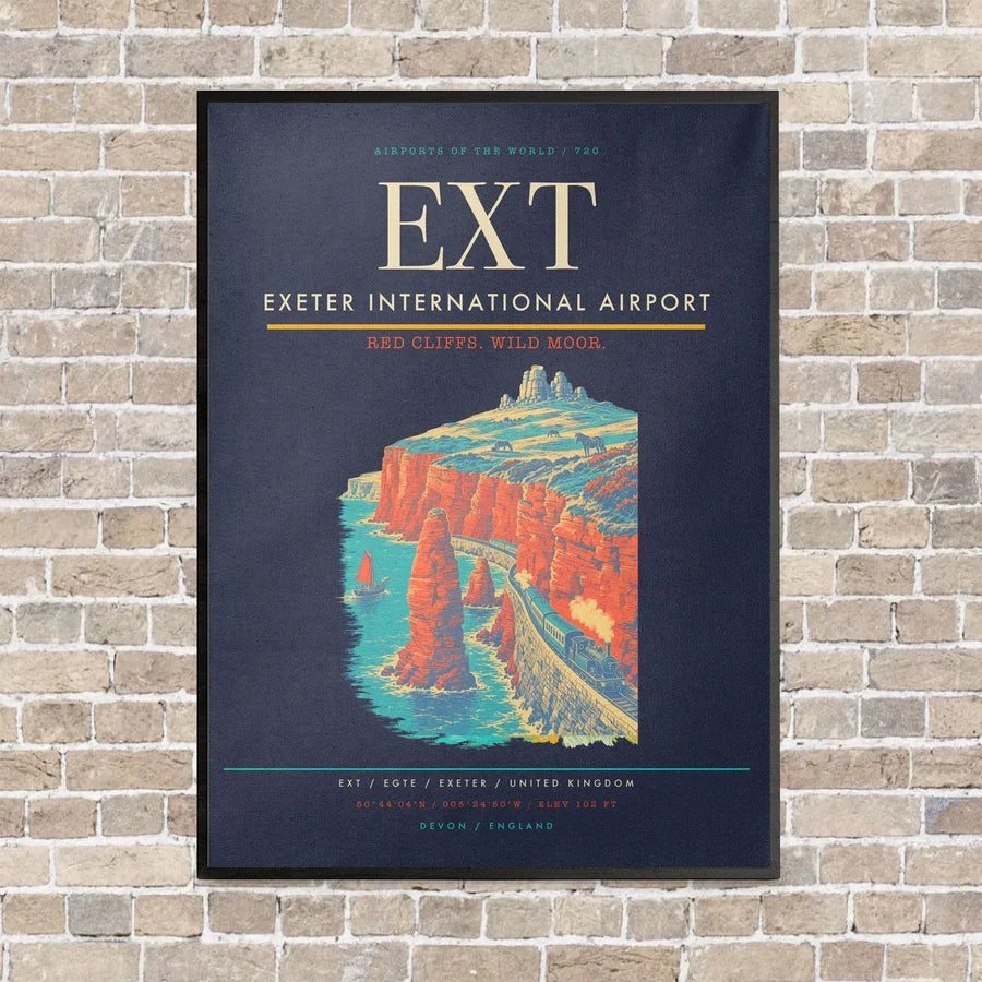 Exeter International Airport EXT vertical canvas print - framed - navy blue background