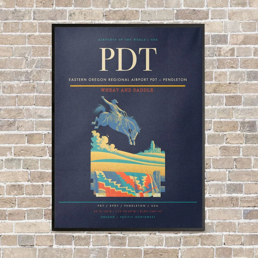 Eastern Oregon Regional Airport PDT — Pendleton vertical canvas print - framed - navy blue background