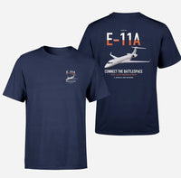Thumbnail for E-11A BACN design on navy blue double-side t-shirt, double-side print