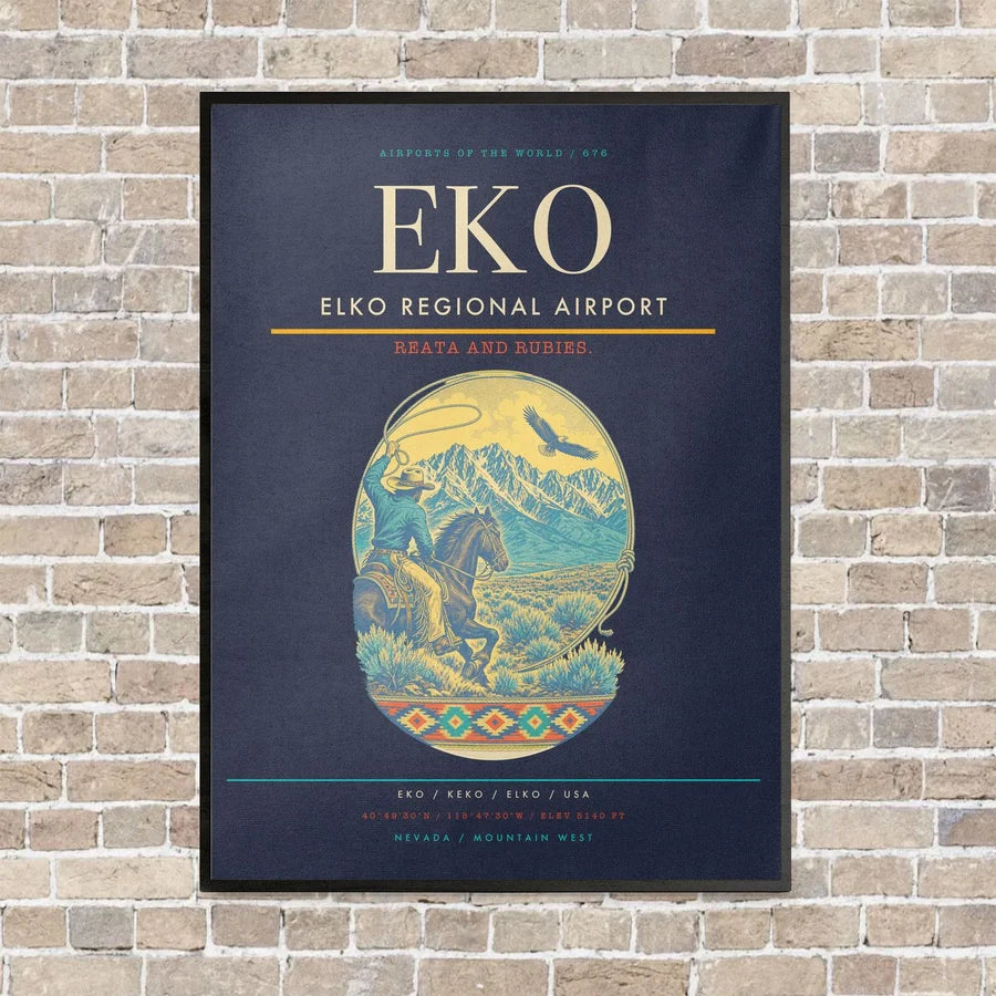 Elko Regional Airport EKO vertical canvas print - framed - navy blue background
