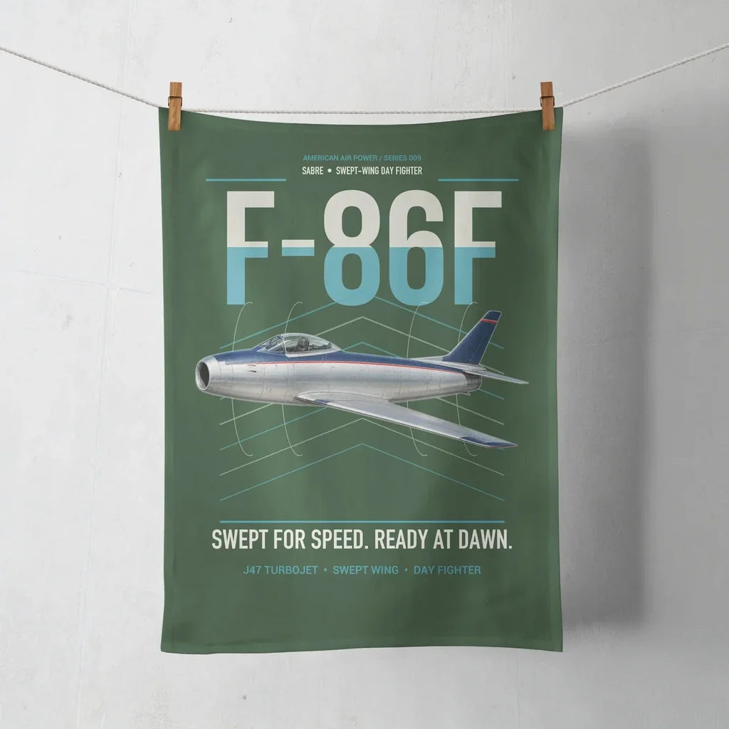 F-86F Sabre design on dark green towel