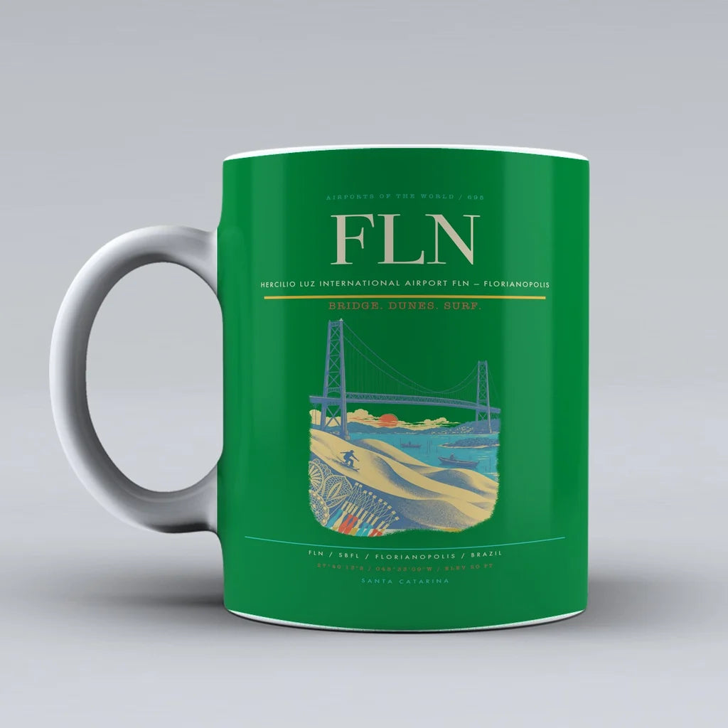 Hercilio Luz International Airport (FLN) airport code design on green ceramic mug