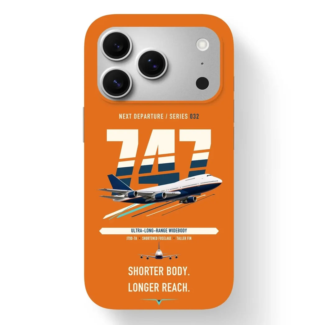 Boeing 747SP design on orange magsafe iphone case