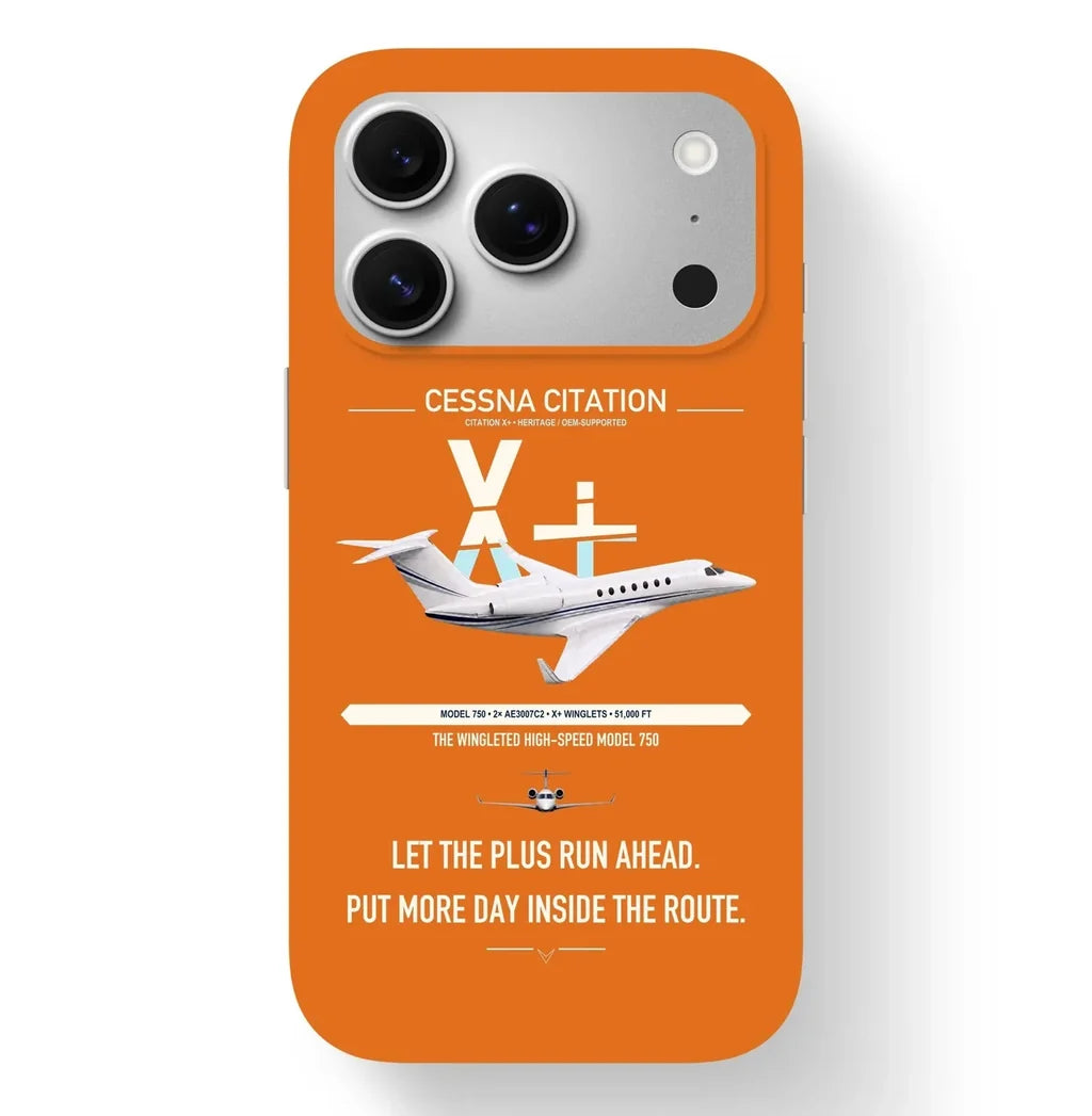 Cessna Citation X+ design on orange magsafe iphone case, for iPhone 17 Pro