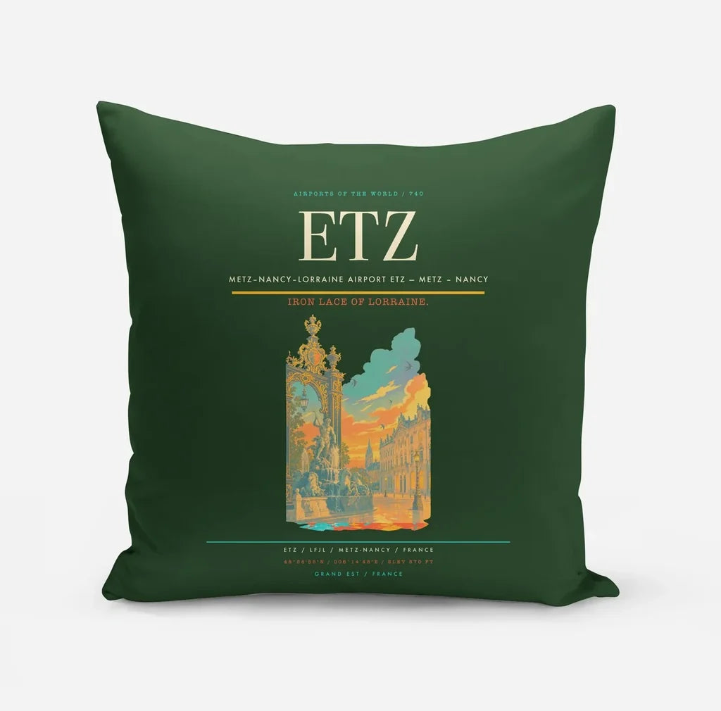 Metz–Nancy–Lorraine Airport (ETZ) design on dark green pillow