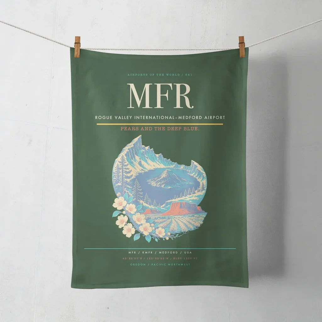 Rogue Valley International–Medford Airport (MFR) design on dark green towel
