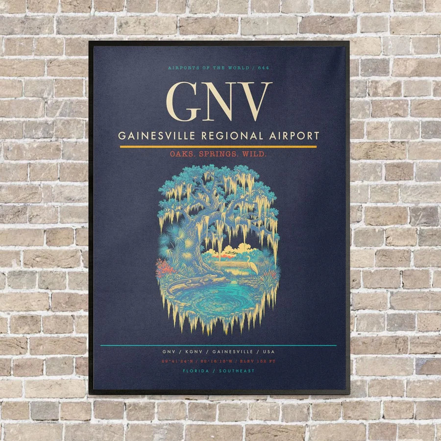 Gainesville Regional Airport GNV vertical canvas print - framed - navy blue background