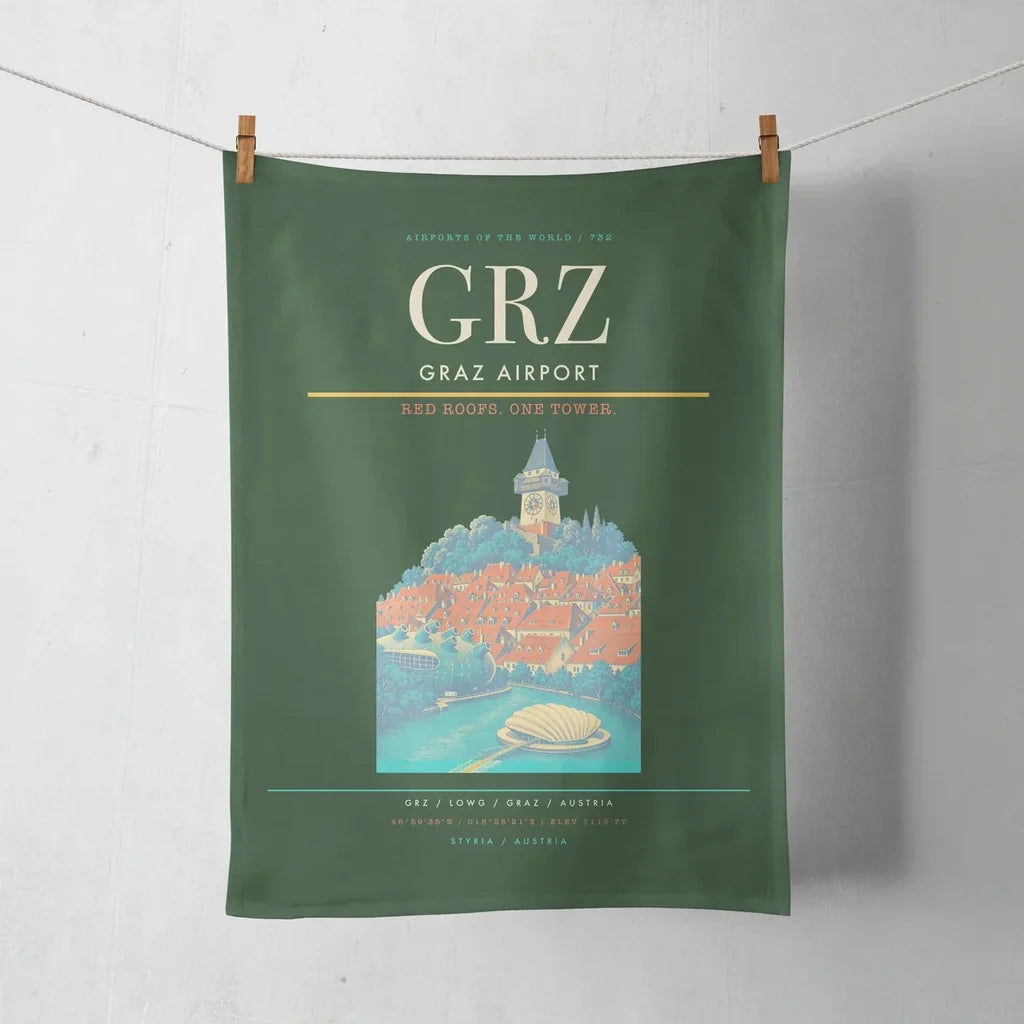 Graz Airport (GRZ) design on dark green towel