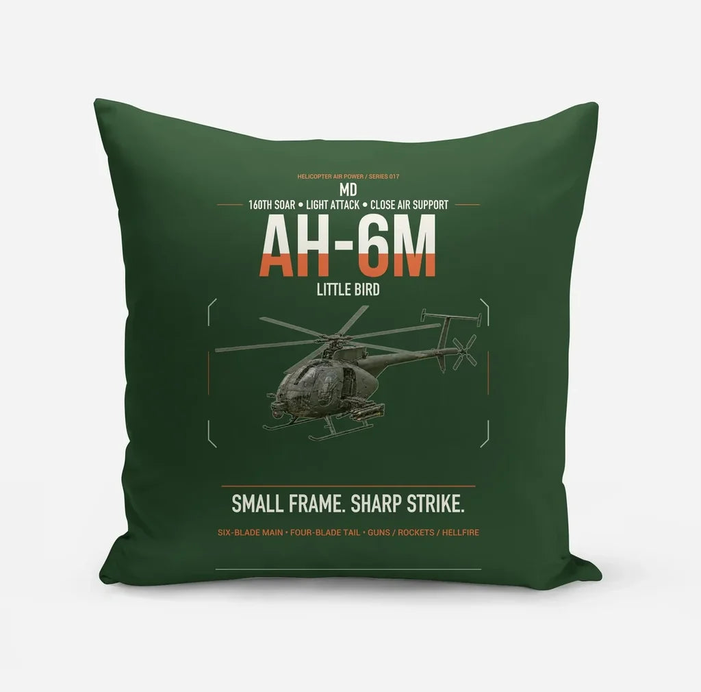 MD AH-6M Little Bird design on dark green pillow