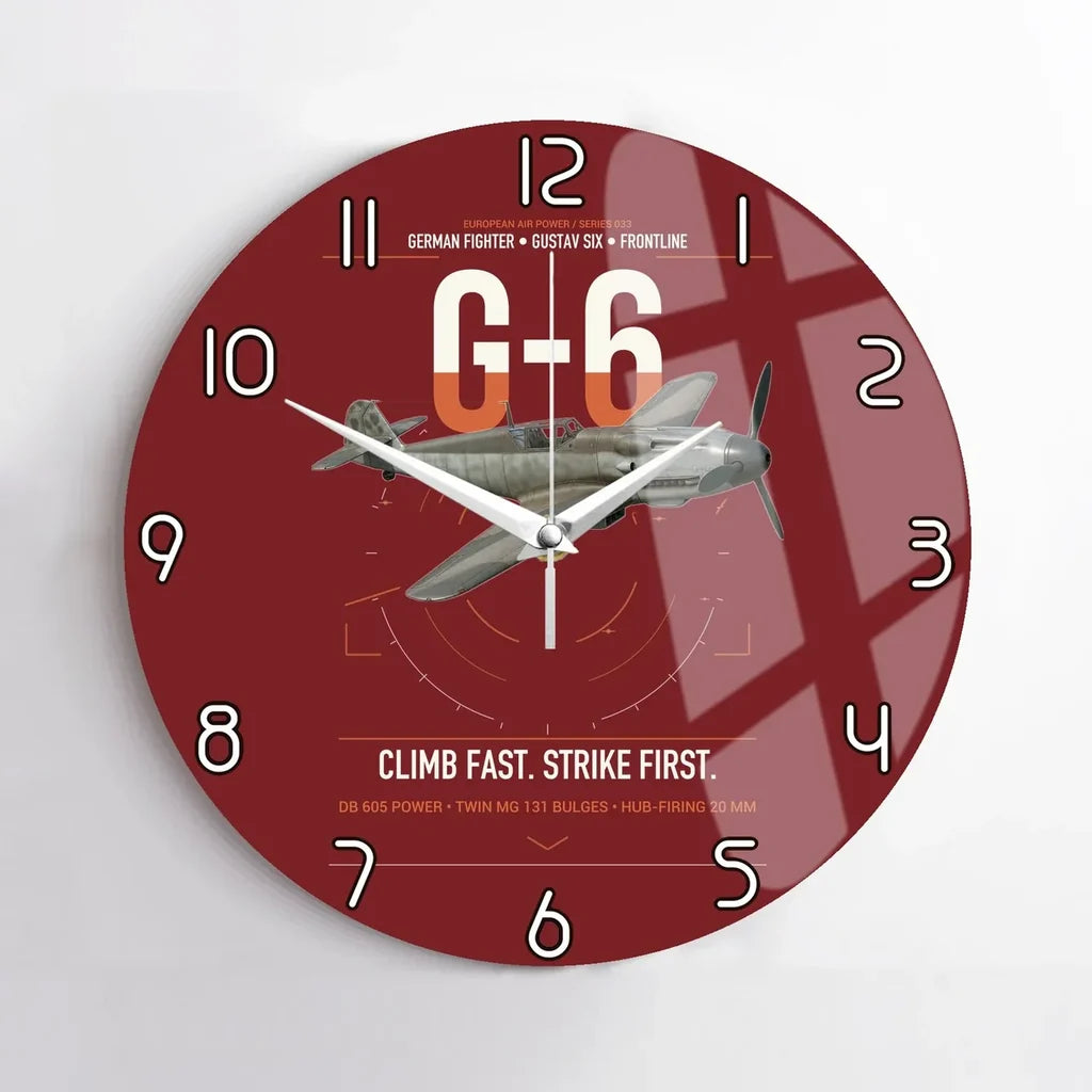 Messerschmitt Bf 109G-6 design on dark red no frame wall clock