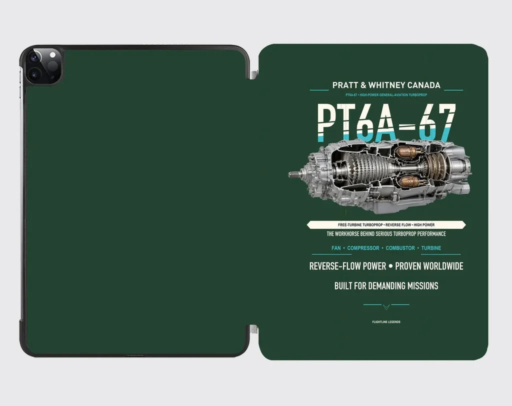 PT6A-67 design on dark green ipad tablet case