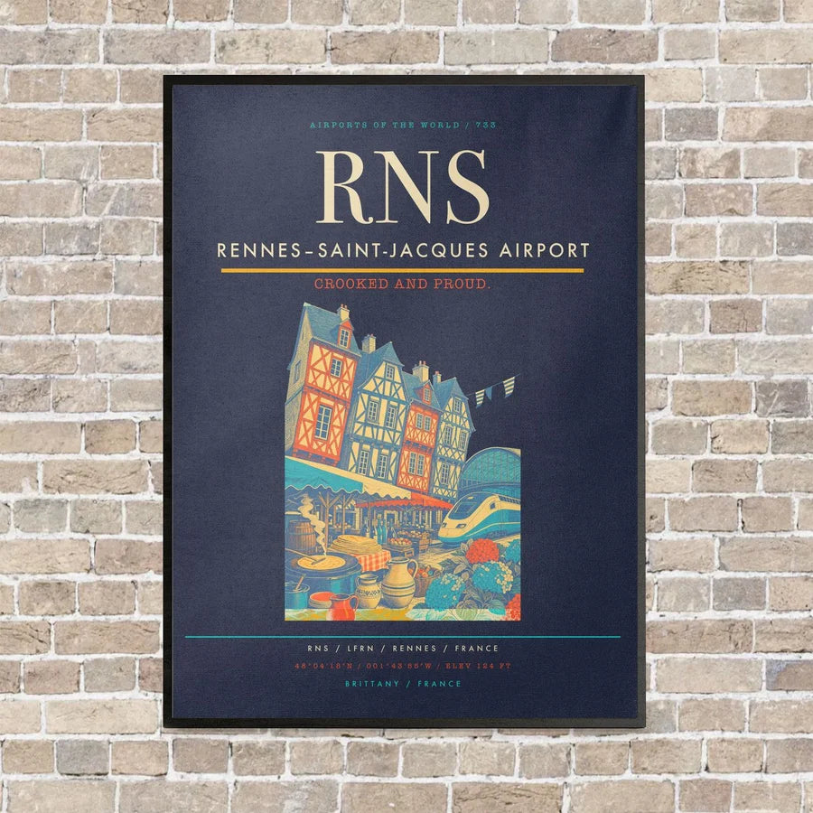 Rennes–Saint-Jacques Airport RNS vertical canvas print - framed - navy blue background