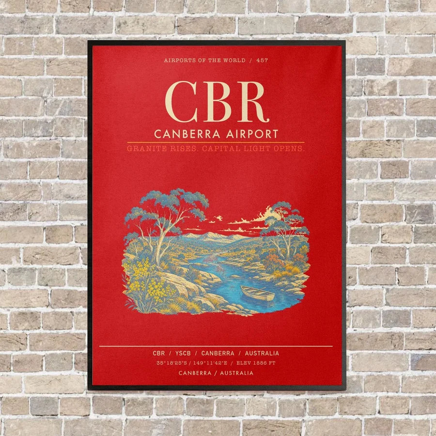Canberra Airport CBR - Canvas Framed - Red