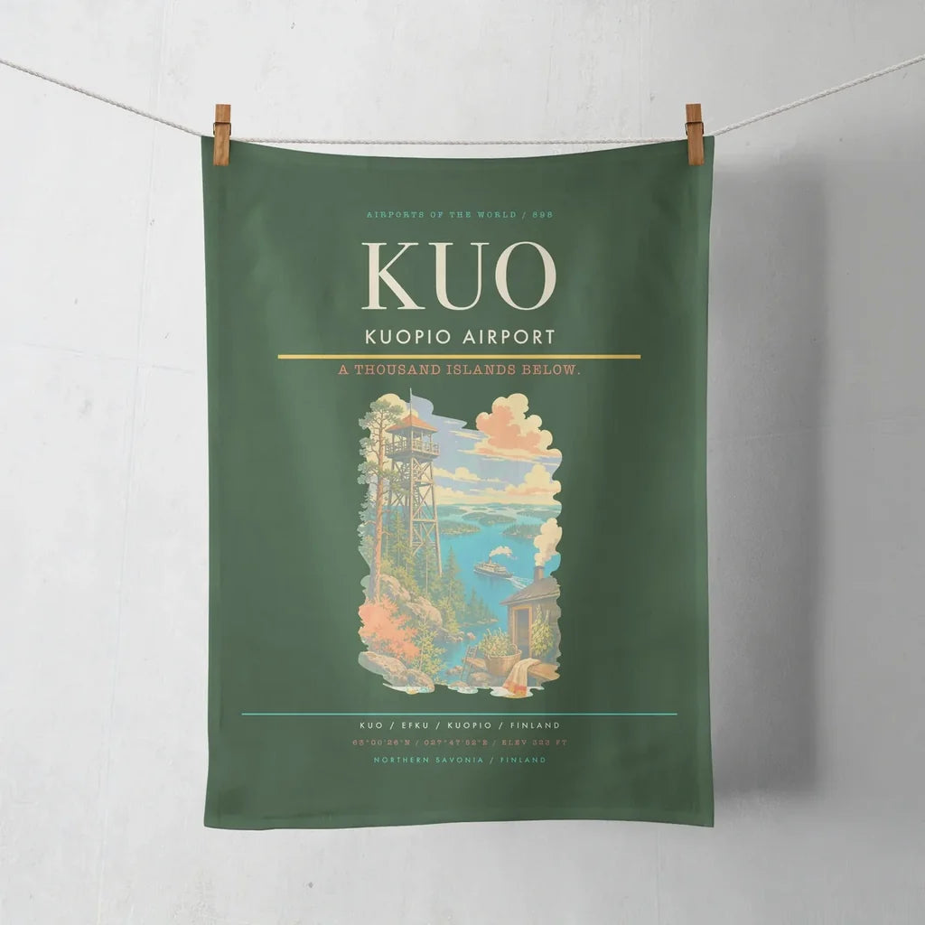 Kuopio Airport (KUO) design on dark green towel
