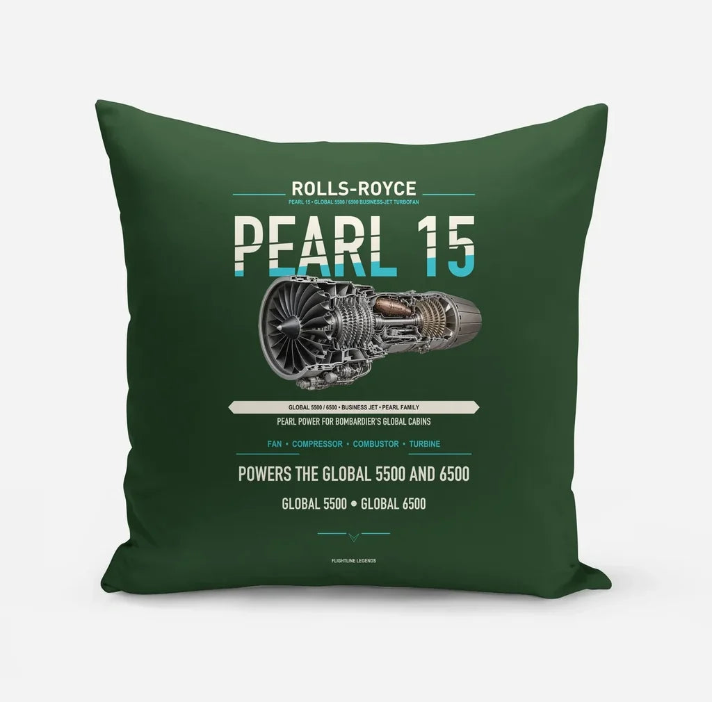 PEARL 15 design on dark green pillow