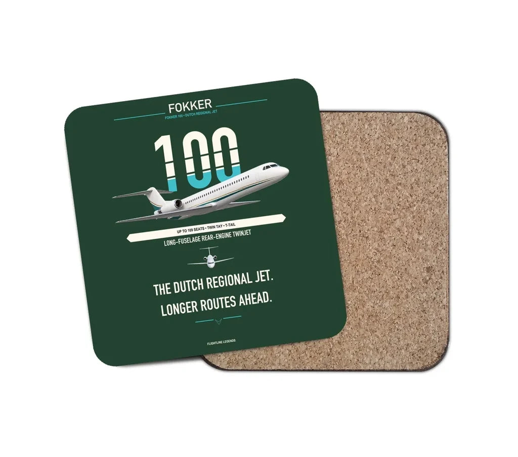 Fokker 100 design on dark green 1 piece coaster