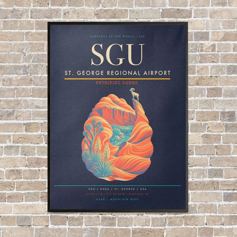 St. George Regional Airport SGU vertical canvas print - framed - navy blue background