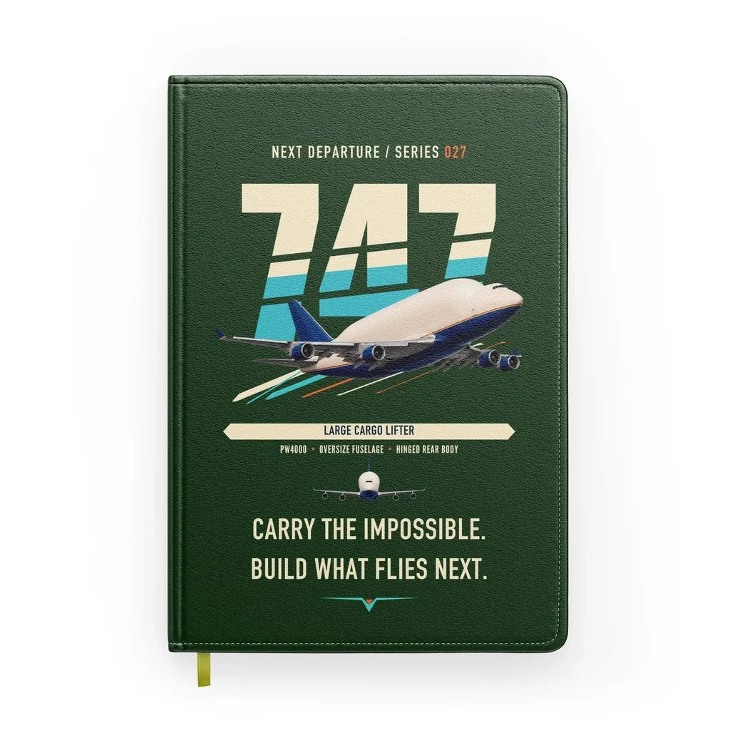 Boeing 747-400 Dreamlifter design on dark green notebook