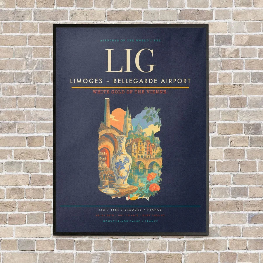 Limoges – Bellegarde Airport LIG vertical canvas print - framed - navy blue background