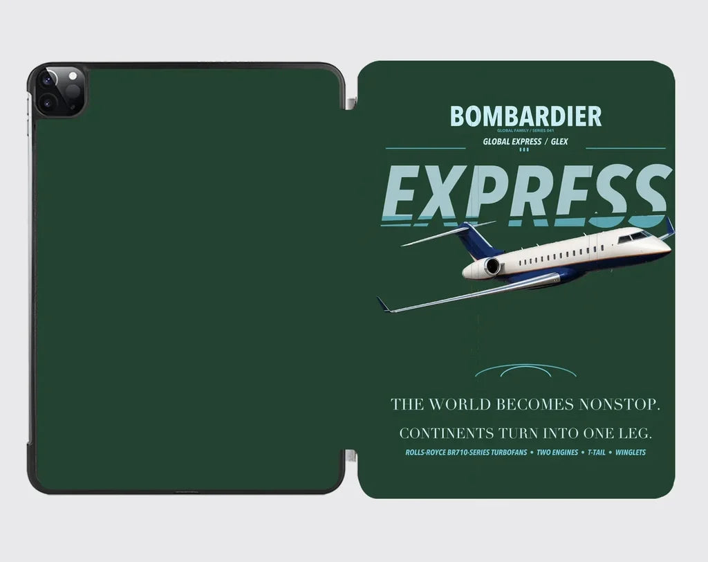 Bombardier Global Express design on dark green ipad tablet case