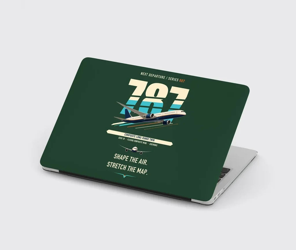 Boeing 787-9 Dreamliner design on dark green MacBook case