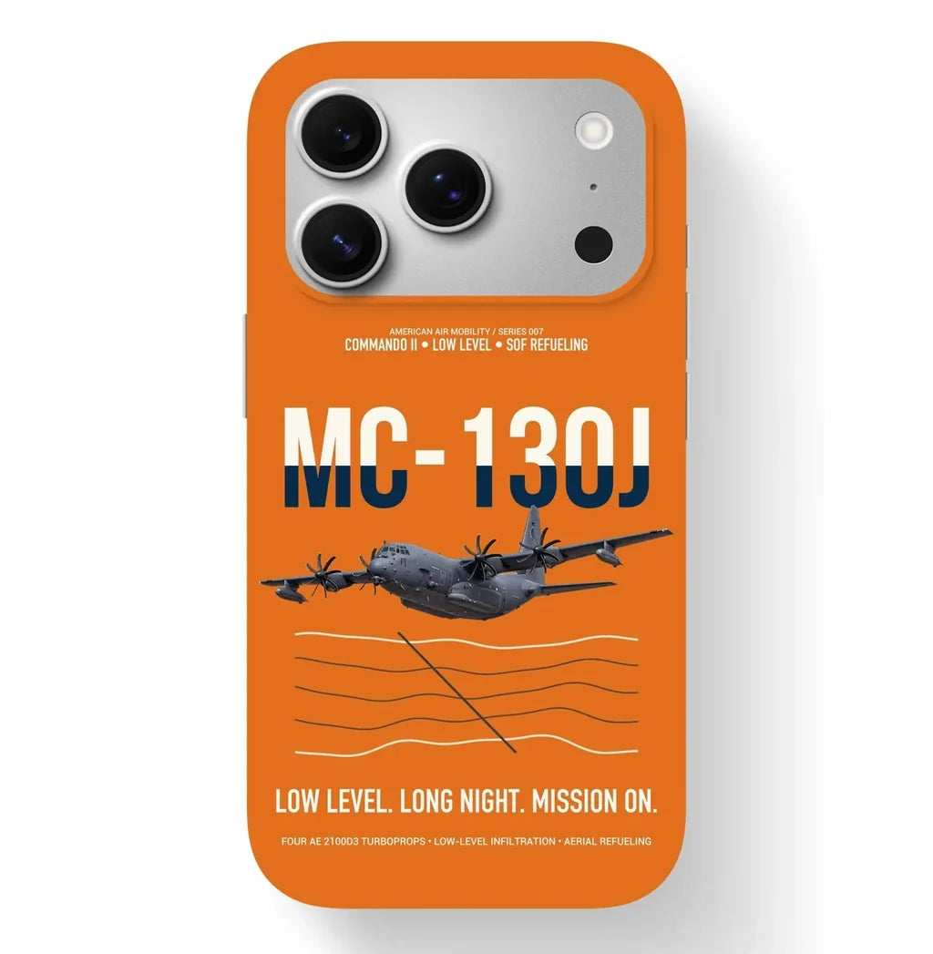 MC-130J COMMANDO II design on orange magsafe iphone case, for iPhone 17 Pro