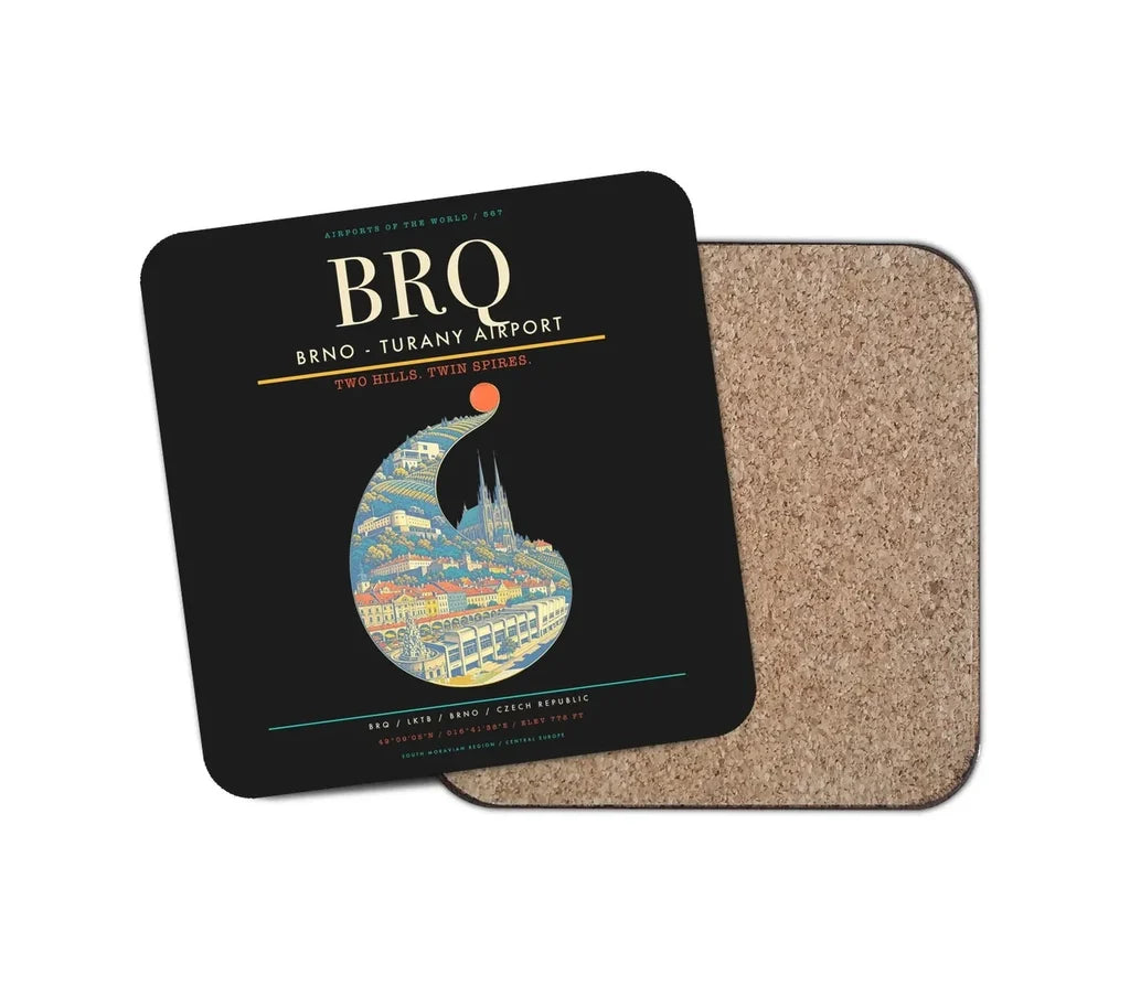 Brno - Turany Airport BRQ Coaster 1-Piece - Black