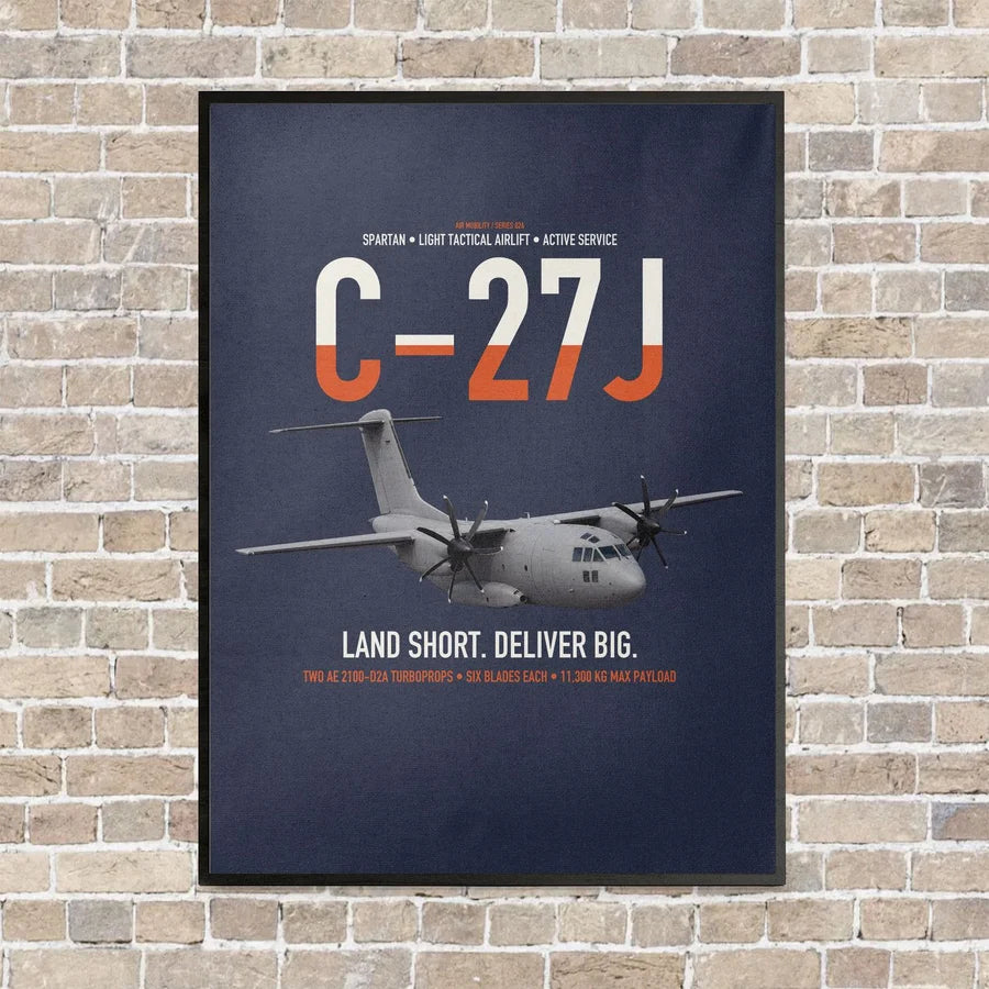 C-27J Spartan vertical canvas print - framed - navy blue background