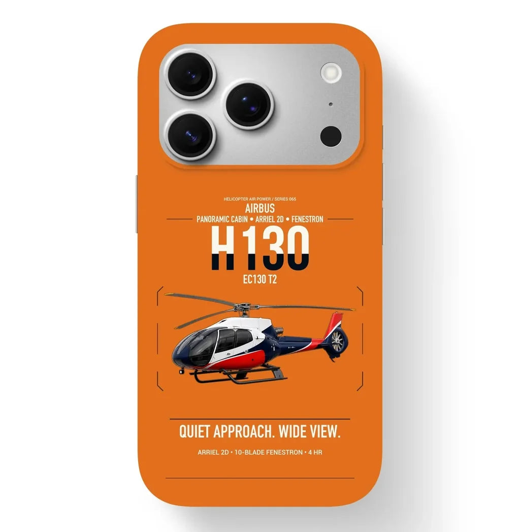 Airbus H130 design on orange magsafe iphone case, for iPhone 17 Pro