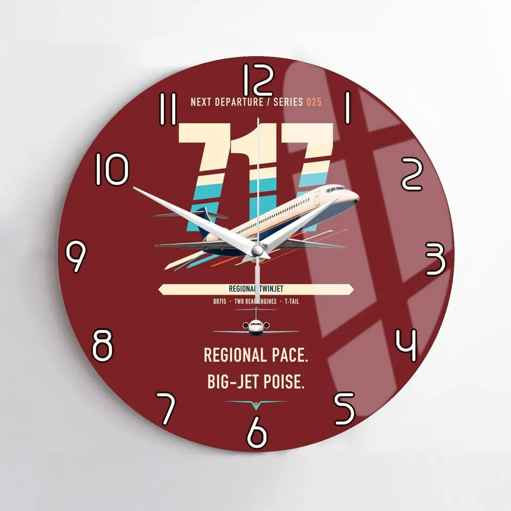 Boeing 717-200 design on dark red no frame wall clock