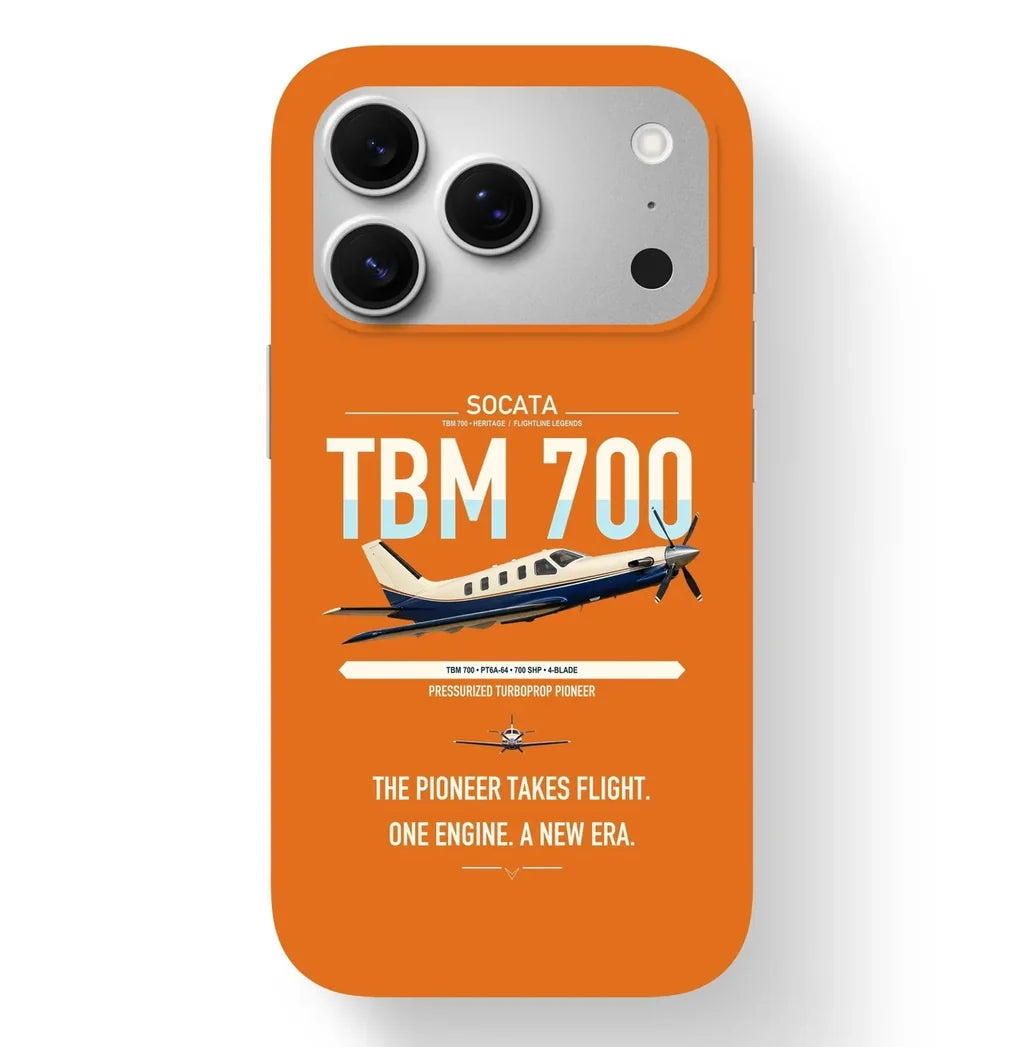 Socata TBM 700 design on orange magsafe iphone case, for iPhone 17 Pro