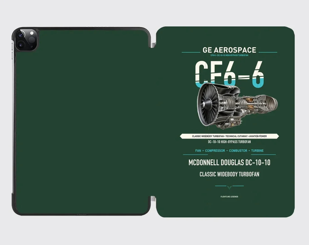 CF6-6 design on dark green ipad tablet case
