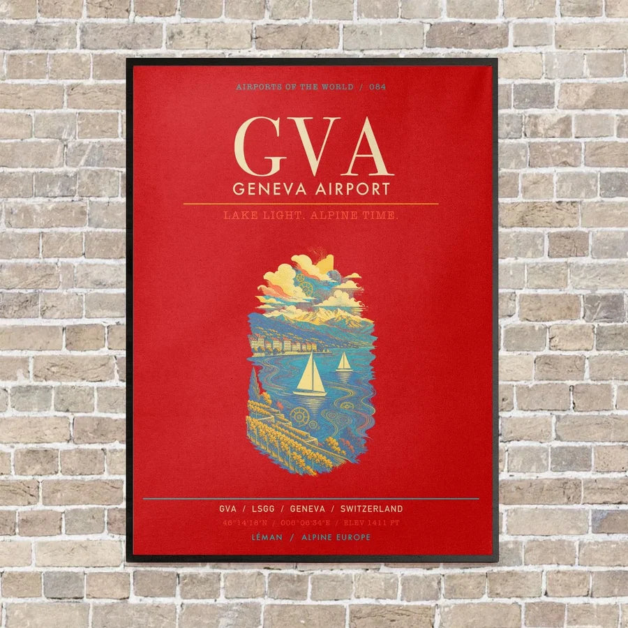 Geneva Airport GVA - Canvas Framed - Red