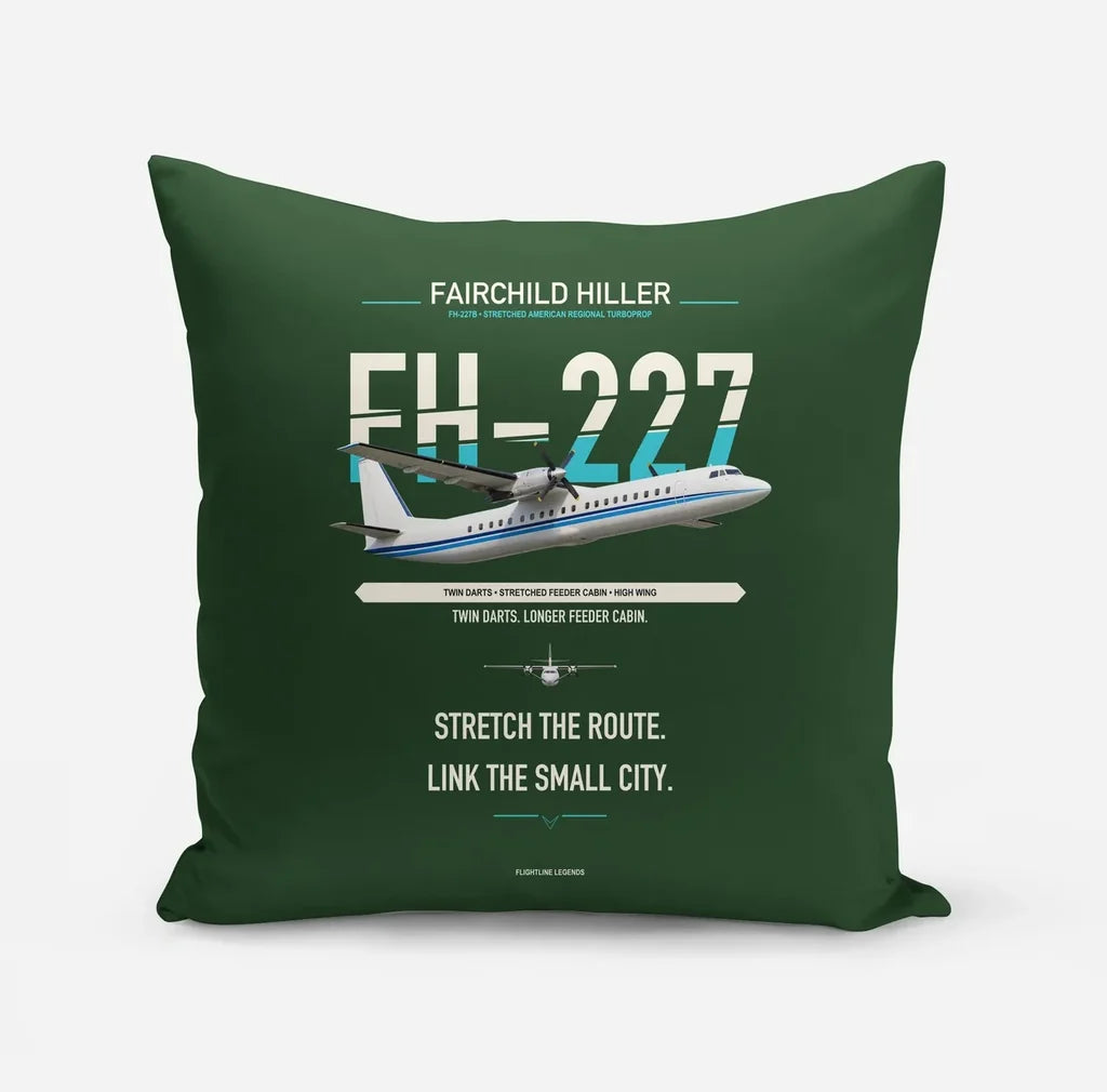 Fairchild Hiller FH-227B design on dark green pillow