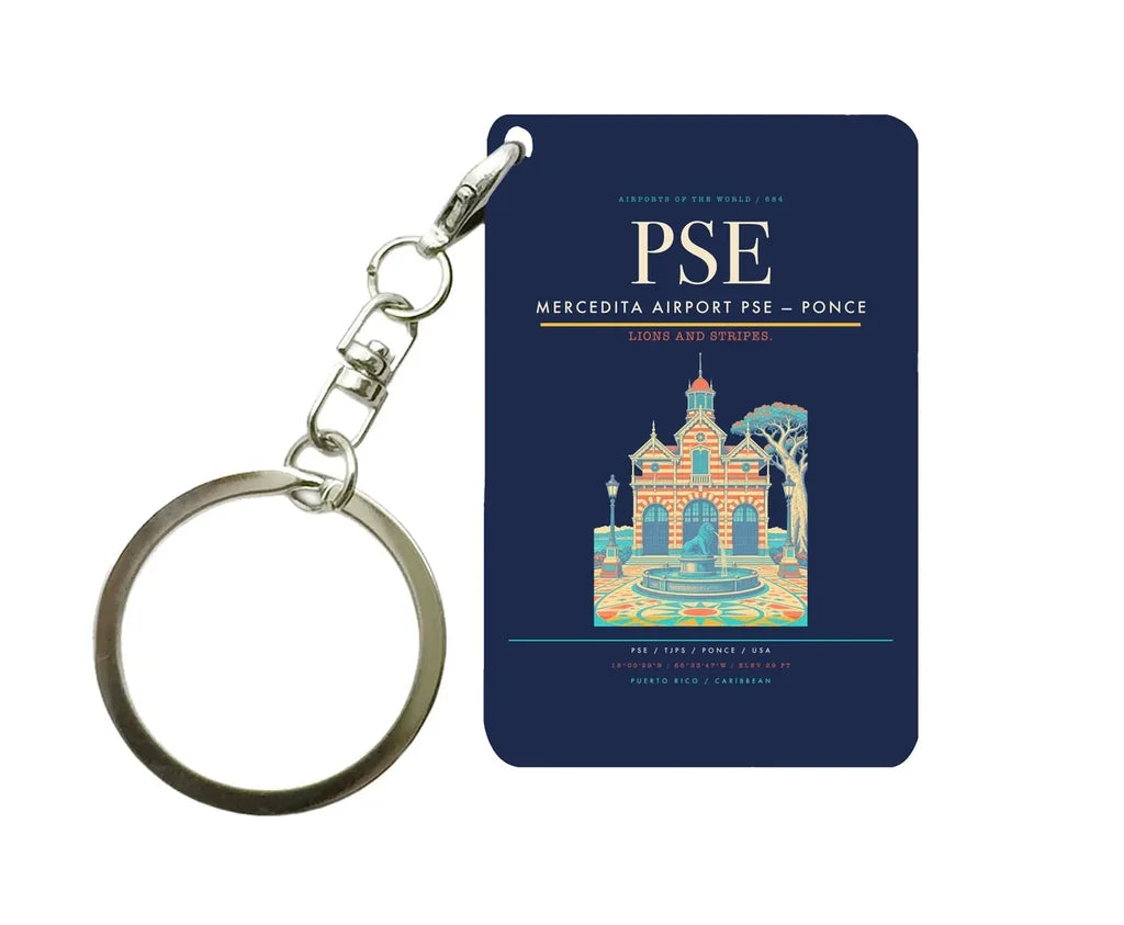 Mercedita Airport (PSE) design on navy blue key chain