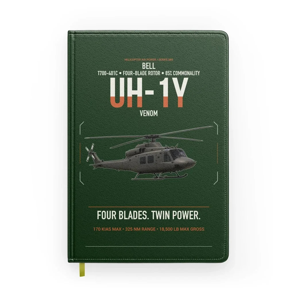 Bell UH-1Y Venom design on dark green notebook