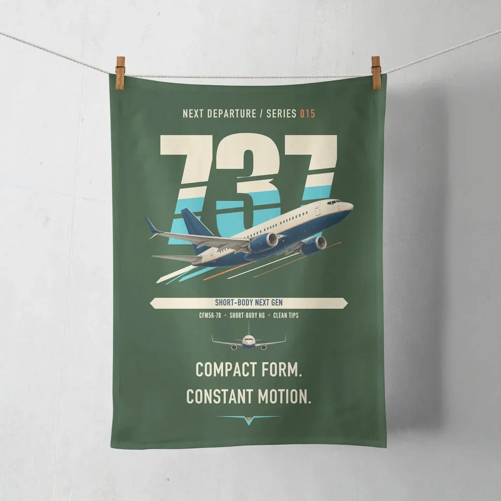 Boeing 737-700 NG design on dark green towel
