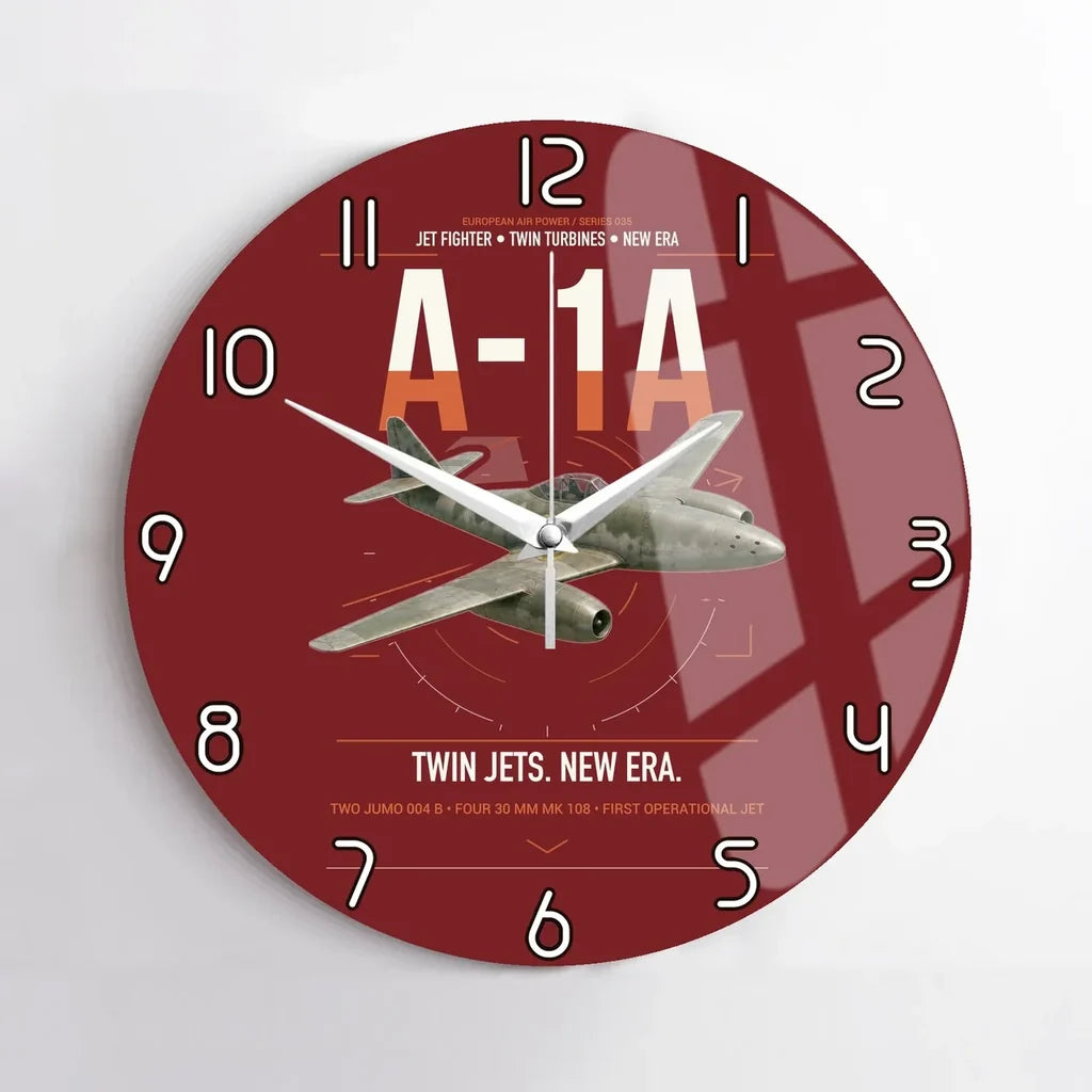Messerschmitt Me 262A-1a design on dark red no frame wall clock