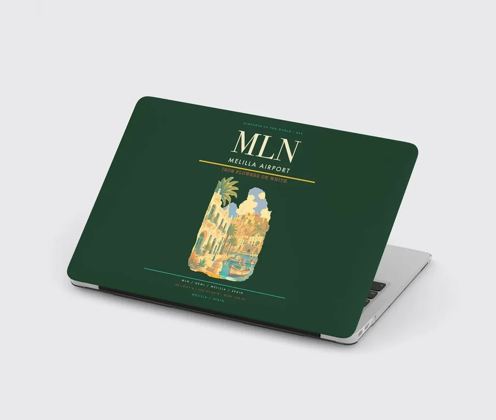 Melilla Airport (MLN) design on dark green MacBook case