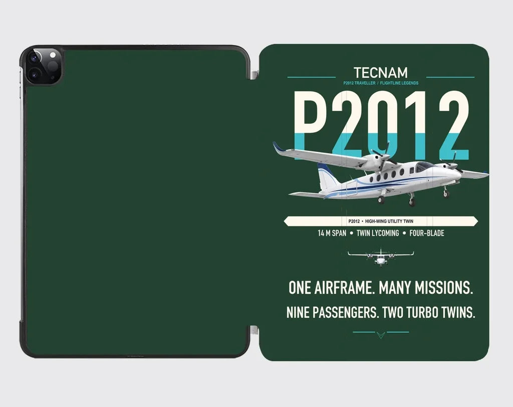 Tecnam P2012 Traveller design on dark green ipad tablet case