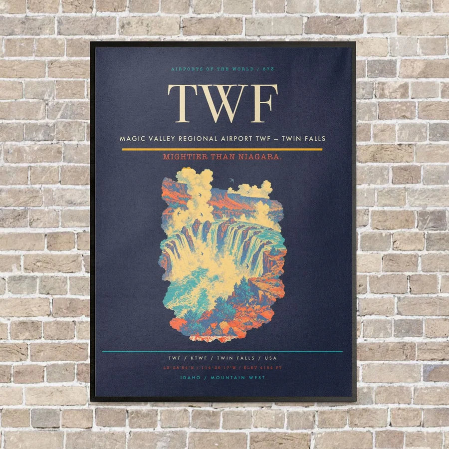 Magic Valley Regional Airport TWF — Twin Falls vertical canvas print - framed - navy blue background