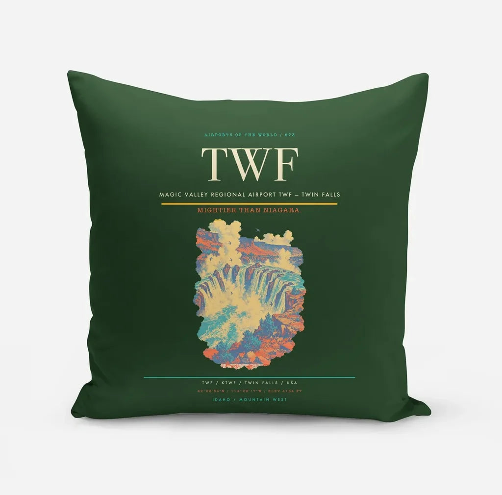 Magic Valley Regional Airport (TWF) design on dark green pillow
