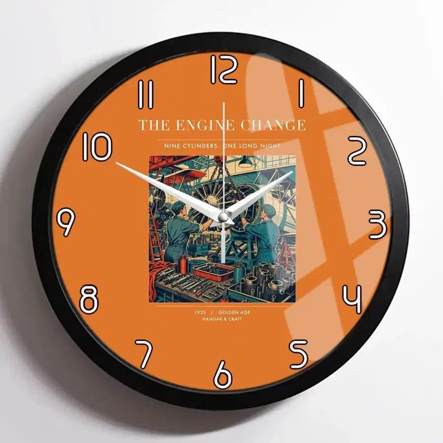 VINTAGE G4167 - The Engine Change - Designed Wall Clocks design on orange framed