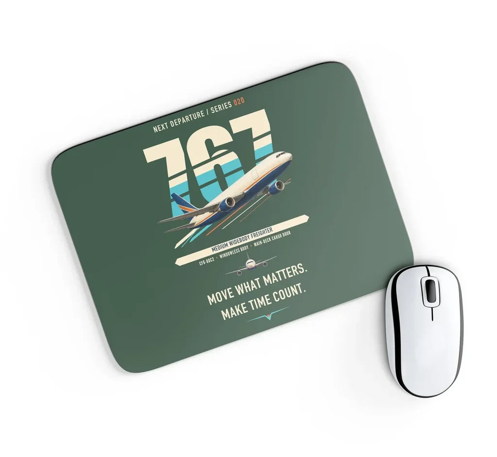Boeing 767-300F design on dark green rectangle mouse pad