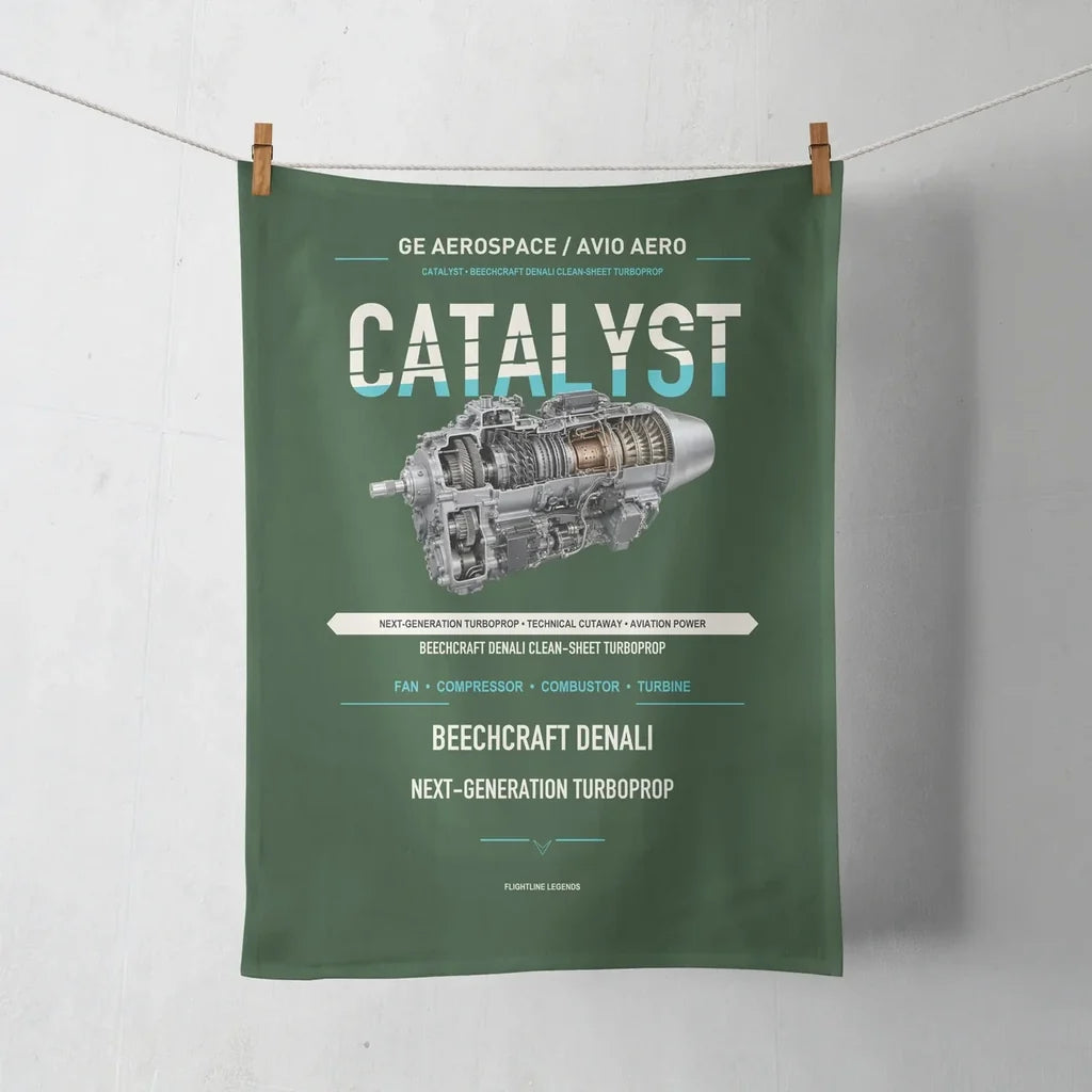 CATALYST design on dark green towel