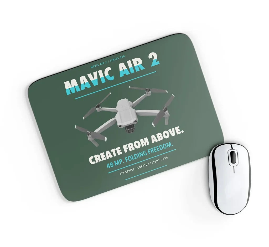 DJI Mavic Air 2 design on dark green rectangle mouse pad
