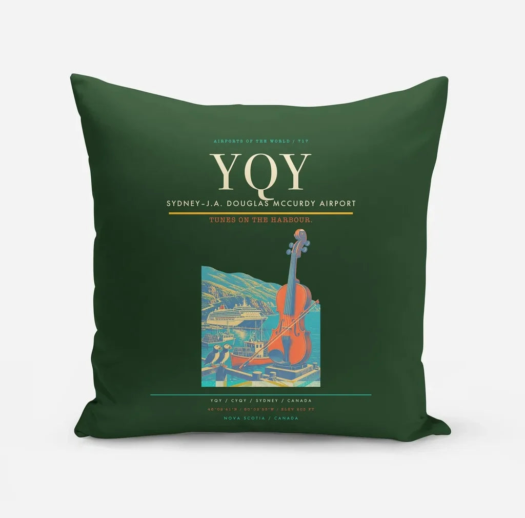 Sydney–J.A. Douglas McCurdy Airport (YQY) design on dark green pillow