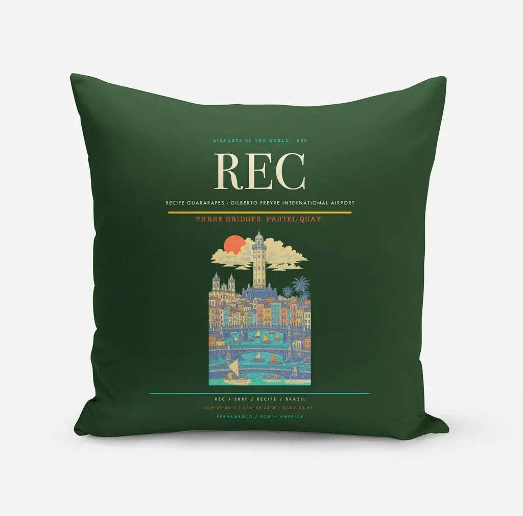 Recife Guararapes (REC) design on dark green pillow