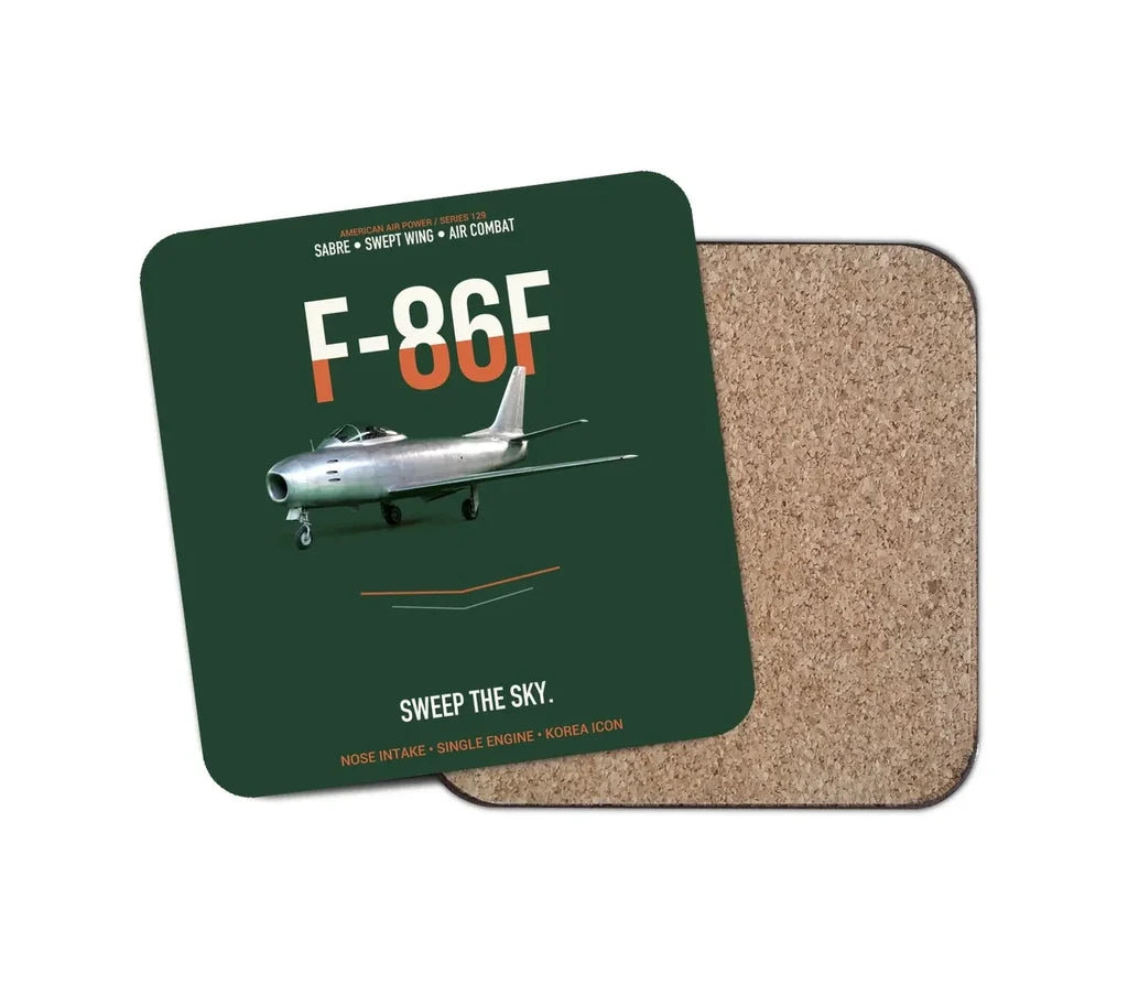 F-86F Sabre Sweep The Sky design on dark green 1 piece coaster